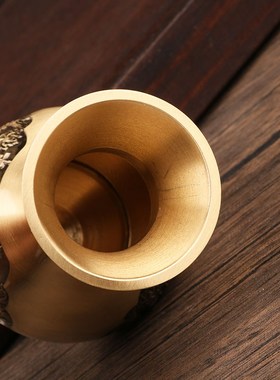 福字纯黄铜花瓶摆件家用客厅装饰品高档干花插花瓶中式家居摆件