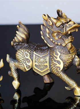 复古铜麒麟摆件黄铜家居客厅玄关办公室摆设一对纯铜动物怀旧桌面