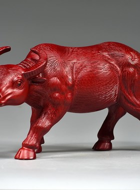红色木头水牛摆件实木雕刻十二生肖吉祥物木质牛气冲天装饰工艺品