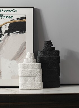 HEMOO层叠t白色艺术陶瓷瓶客厅桌面办公室酒柜装饰品