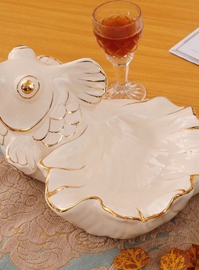 陶瓷年年有鱼摆件客厅桌面装饰品礼品创意玄关鞋柜放钥匙收纳盘