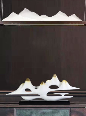 新中式招财金山云山玄关客厅桌面轻奢禅意摆件手工彩绘装饰品电视