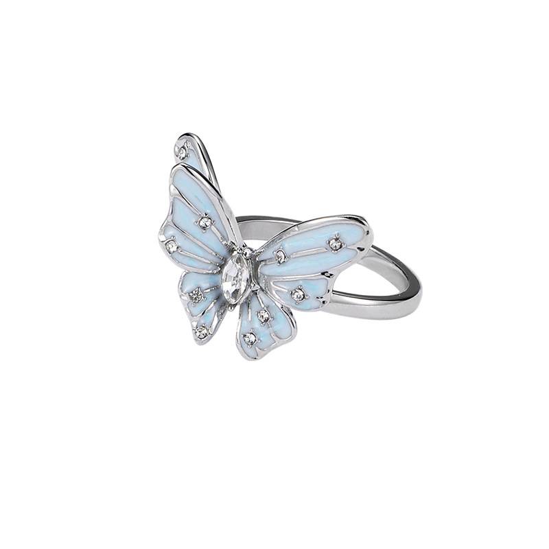 Original design blue butterfly ring, light luxury, fashionable and high-end ring, simple and versatile index finger ring for women