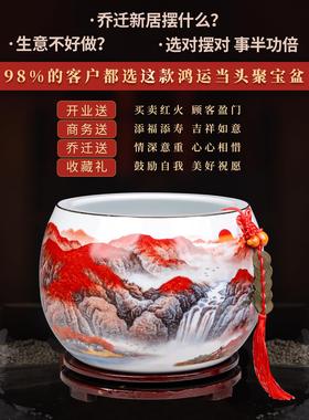 鸿运当头陶宝盆招财聚鸿运当头装财瓷摆件聚客厅桌面玄关饰小号生