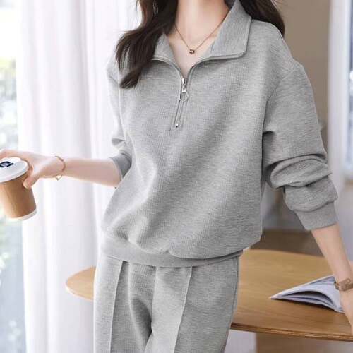 ALOACTIVE瑜伽套装女秋冬运动风半拉链针织两件套垂感户外健身服 - 图0