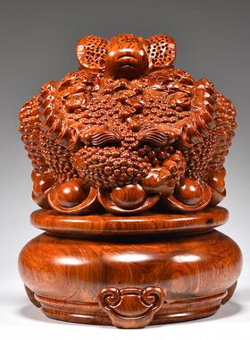 花梨木雕三足金蟾件摆木实质蟾蜍金开蝉办公室家居装饰YZBJ-049业