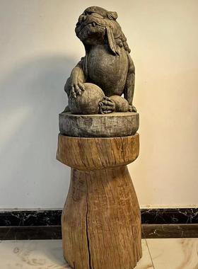 木老桶风木化木铁栎木YQJ木座臼木旧侘寂户外种花桶整置物圆木底