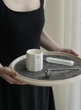 薰02轻奢高石级感香托盘摆件衣帽纳间茶几桌面洞马毛首饰收盘