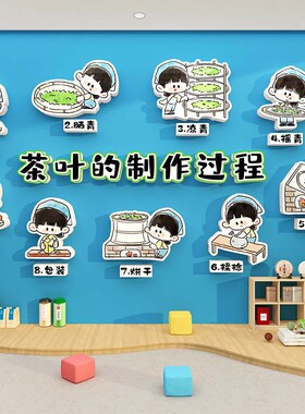 幼儿园茶艺馆区角环创泡茶t流程图喝的好处茶道文化布置墙装饰贴