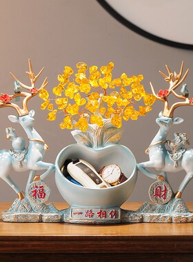 直销新品客厅入户进n门玄关放钥y匙收纳招财鹿鞋柜上面摆件乔迁新