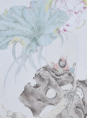 纯手绘国画写意画工笔花鸟古典荷莲花瓶字画新中式卧室Y客厅装饰