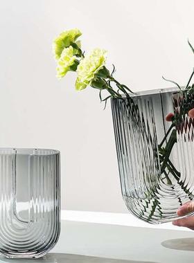 北欧 U型 透明摆件居家客厅装饰简约鲜花创意水培玻璃花瓶插花器