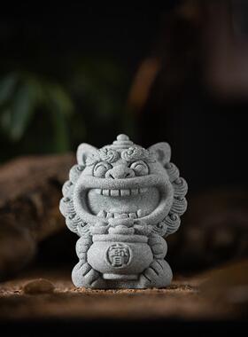 国潮风狮爷茶宠摆件创意招财上上签聚宝盆可爱石狮子桌面装饰礼物