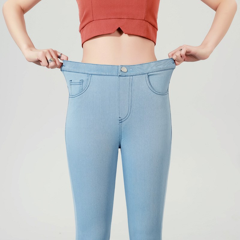高弹轻薄款软白色紧身牛仔裤女高腰九分2023夏超薄八分松紧腰小脚 - 图2