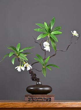 侘寂风中式陶瓷花瓶枯藤假花摆件客厅玄关酒店装饰品餐桌彷真花盆