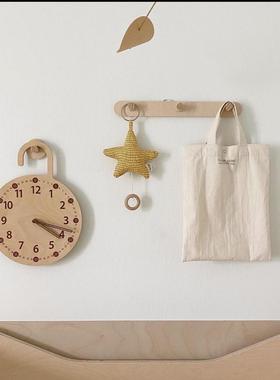 ins韩版家居实木静音钟墙壁挂钟简约数字时钟民宿床头台钟装饰钟