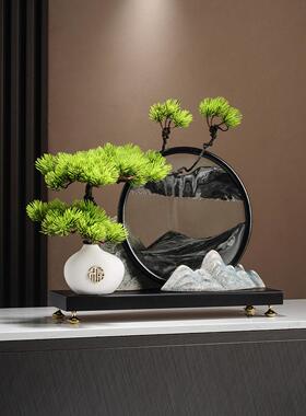 迎客松山水流沙画摆件新中式客厅玄关电视柜办公室创意高档装饰品