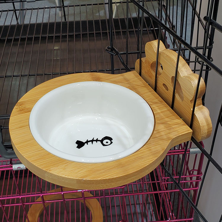 竹木架固定式护颈宠物陶瓷碗猫碗狗碗水碗狗狗食盆挂式宠物碗 - 图1