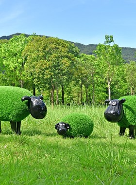 户外植草羊雕塑卡通动物玻璃钢公园林景观小品草坪装饰品落地摆件