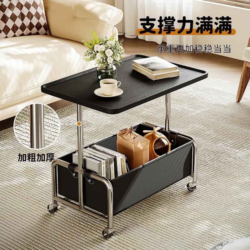 可移动沙发边几现代简约小推车茶几轻奢高级感中古床头边柜置物架 - 图1