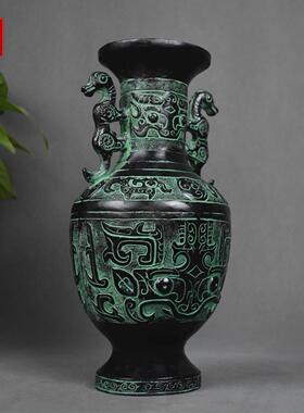 青铜瓶客AWO摆件双龙双凤花瓶古玩龙瓶插饰花 圆瓶 厅家居装花工