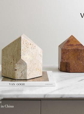 梵其天然UMR大石摆理件板间书关房电视柜玄装饰品创意几何样洞石