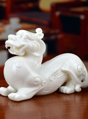 戴玉堂德化白瓷汉白玉瓷貔貅一对公母皮丘陶瓷家居工艺装饰品摆件