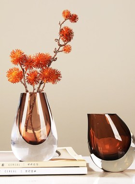 特厚琉璃花瓶水培插花花器客厅玄关餐桌样板房电视柜极简装饰摆件