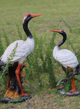 户外彷真仙鹤玻璃钢摆件假山水池鱼池造景丹顶鹤雕塑装饰花园庭院