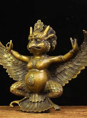 纯铜金翅大鹏鸟摆件密宗藏传迦楼罗佛像雷震子护法家用供奉神像