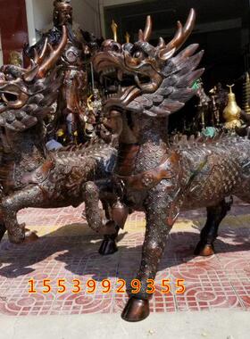 大号铜麒麟纯铜龙麒麟一对风水铜器工艺品财富火麒麟家居摆件