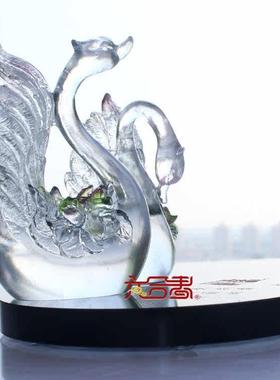 六合春 琉璃摆件结婚礼物创意家居装饰品送闺蜜浪漫新婚礼品天鹅
