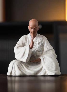 创意立体小和尚摆件禅意陶瓷人物小沙弥中式客厅玄关茶桌面装饰品