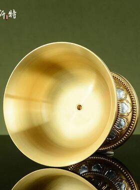 八吉祥高脚铜灯座室内家用液体长明灯灯盏供灯灯架桌面高脚蜡烛台