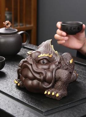 紫砂招财金蟾家居装饰摆件手工蟾蜍茶桌茶台茶盘摆设精品茶宠可养