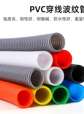 pvc阻燃穿线波纹管防火绝缘塑料软管电工电线电缆保护套管白色