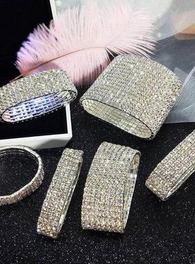 水钻超闪手链宽版满钻高端气质手镯遮疤手饰女小众钻石手腕手环女