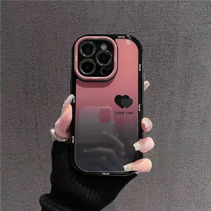 爱心粉黑渐变适用于苹果17Air手机壳16PROMAX/iphone15/16e硅胶13pm14/11PROxr女新款XsMax防摔6/7/8Plus奶油 - 图0