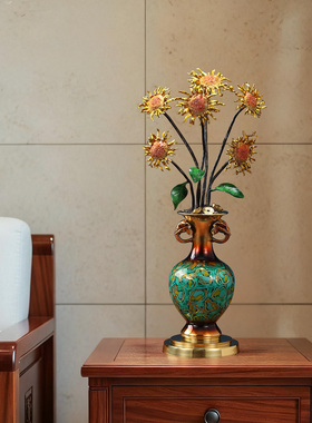 黄铜大漆花瓶向日葵摆件家居玄关办公室桌面装饰开业礼品乔迁礼物