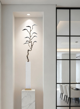 迎客松摆件客厅入户玄关轻奢高端大气简约现代竖高细长艺术装饰品