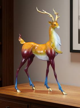 九色鹿黄铜梅花鹿摆件家居客厅酒柜玄关装饰中式乔迁新居开业礼品