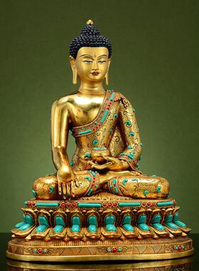 藏村彩珠镶嵌沙木尼沙木尼室内家居全鎏金沙木尼铜佛饰