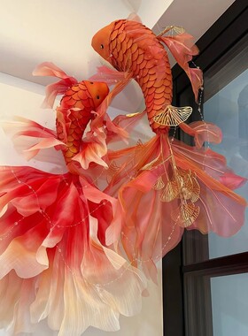 锦鲤摆件婚房布置结婚客厅装饰