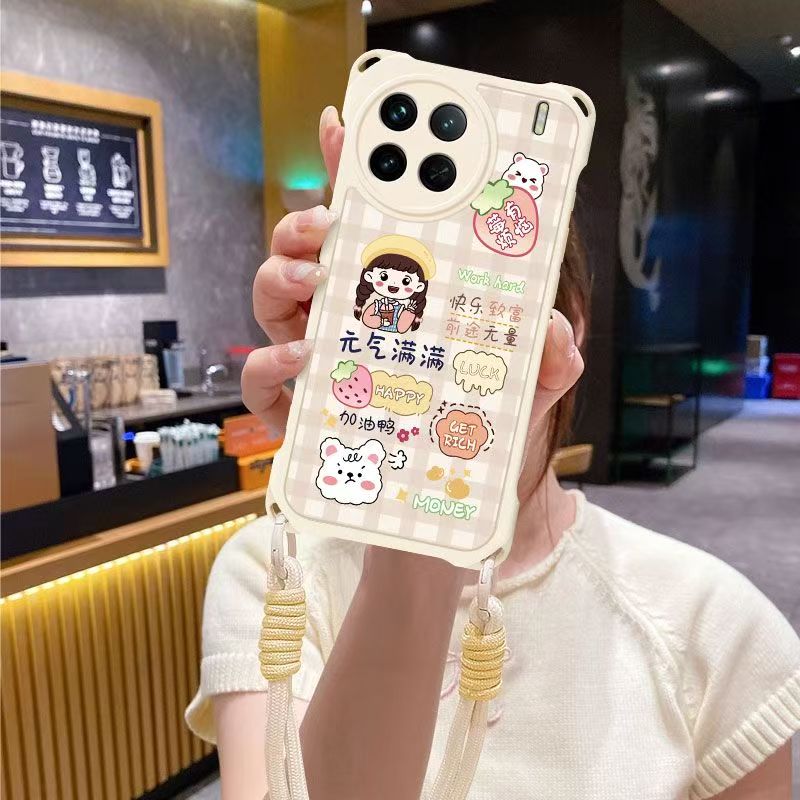 vivo x90s手机壳挂绳V2241HA软硅胶viv0x90保护套5g镜头全包防摔V2241A个性创意vlvox90卡通vovix90可爱女款 - 图1