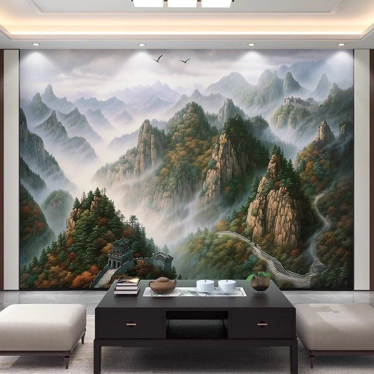 办公室电视背景墙壁纸立体万里长城壁布18d立体浮雕定制壁画墙布,淘宝优惠券,粉丝福利购,淘宝优惠卷