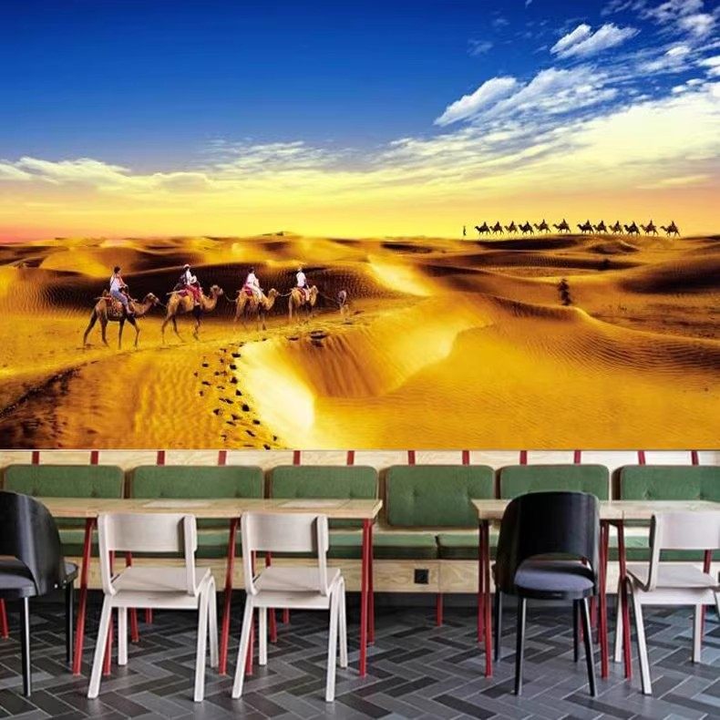 3d新疆民族风景立体墙布骆驼背景墙纸塔克拉玛干沙漠壁纸烧烤壁画,淘宝优惠券,粉丝福利购,淘宝优惠卷