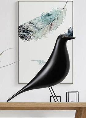 简约小鸟电视柜摆件时尚软装展厅样板房玄关黑白北欧鸟客厅装饰品