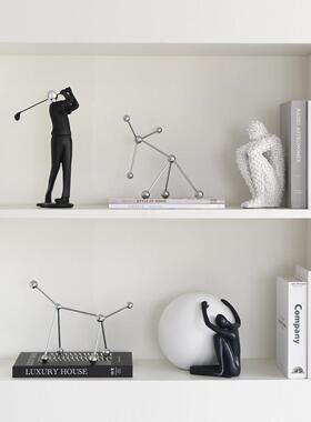 高级感现代简约艺术分子几何金属电镀抽象样板间书柜软装饰品摆件