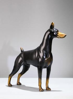 《站立杜宾犬》铜金岁月黄铜狗摆件工艺品铜器客厅落地仿真狗装饰
