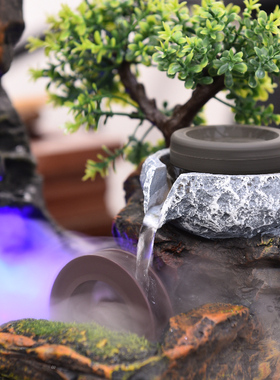 中式假山小桥流水喷泉摆件上水石造景客厅玄关桌面风水轮循环水